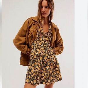 Free People Floral Mini Dress - Black and Yellow